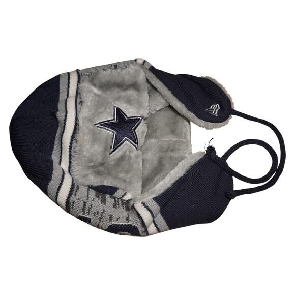 Dallas Cowboys New Era Knit Trapper Hat Winter Faux Fur Lined NFL Beanie - Picture 3 of 7